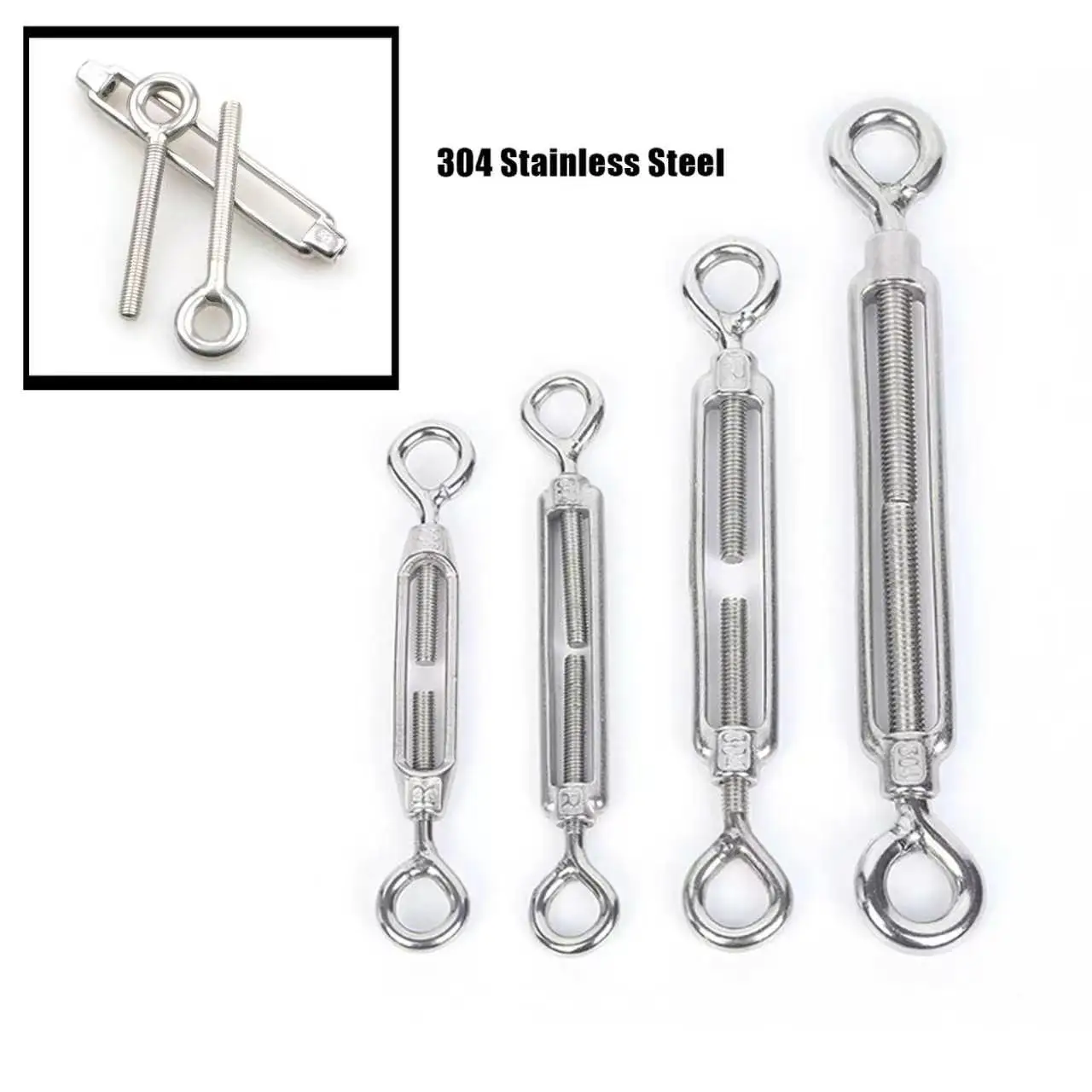304 Stainless Steel Hook and Eye Tensioners Rope Cable Tension Set Adjustable Garden M4-M14 Wire Tensioner For Cable Wire Rope A