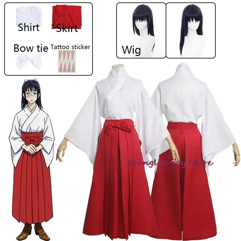 

Anime Iroi Utahime Cosplay Costume Kimono Red Skirt Wig Tattoo Sticker Bow Full Set Uniforms Halloween Costumes