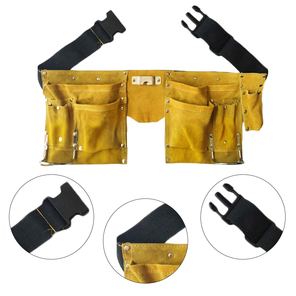 Waist Pouch Belt Leather Tool Belt Quick Release Buckle Carpenter Construction Work Apron Tool Bag Storage Pouch Belt Hand Tool