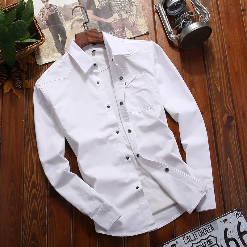 New Fashion Men\'s Long-Sleeved Shirt Long-Sleeved Buttons Solid Color Lapel Work Shirt Casual Outdoor Big Yards Men\'s Clothing