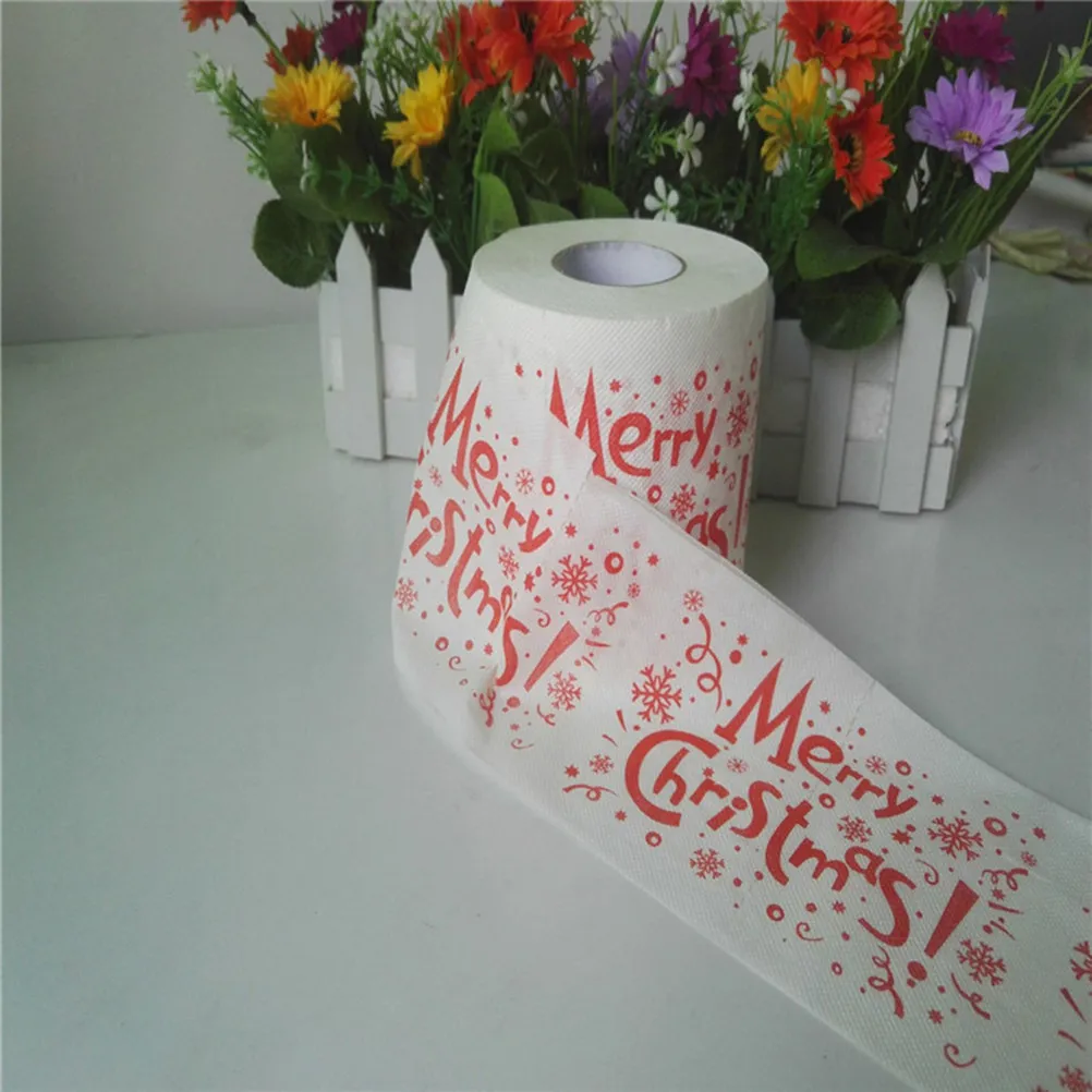 Christmas Themed 2-Ply Printed Tissue Roll Biodegradable Wood Pulp Soft Comfortable Toilet Paper for Shop Office Kitchen Table