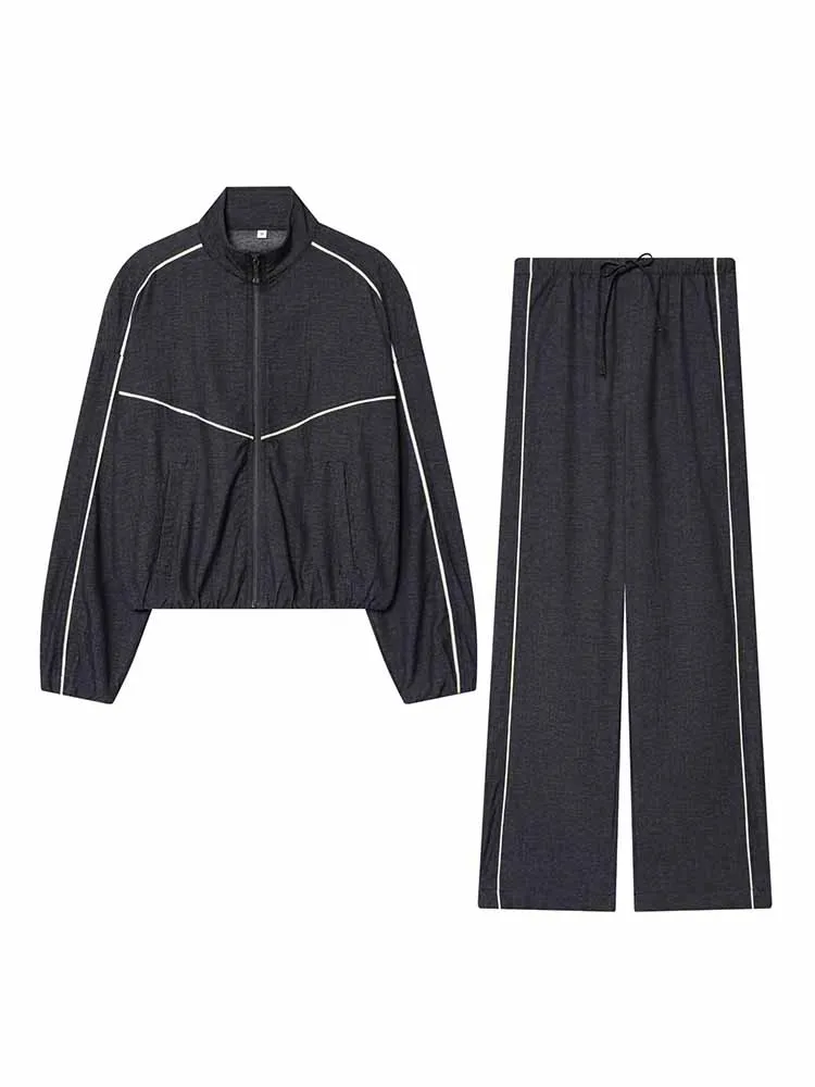 

HH New Woman Spring Fashion Long Sleeves MLoose Oversized Silhouette Jacket+ Trousers Female Street Style Cowboy Two Piece Set