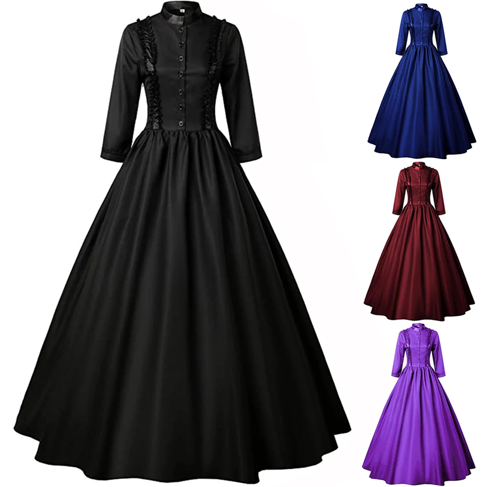 

Medieval Retro Punk Gothic Turtleneck Court Princess Dress Royal Lady Ball Dress Elegant Vampire Devil Christmas Victorian Dress