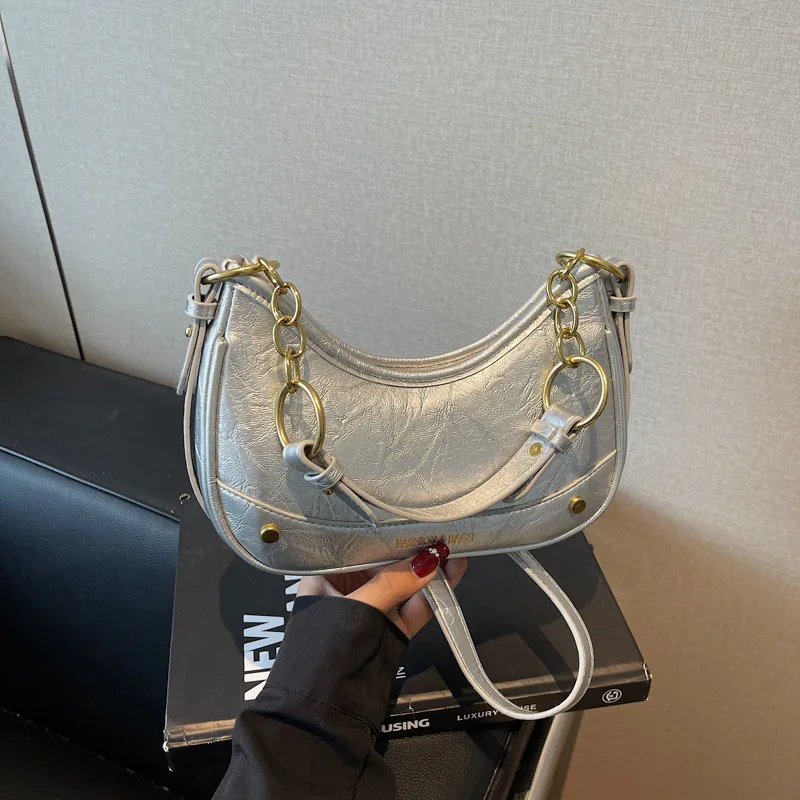 

Элегантная женская сумка с ремешком-цепочкой 2025, трансформируемая сумка через плечо, подмышки, минималистичная шикарная сумка, изысканная универсальная сумка