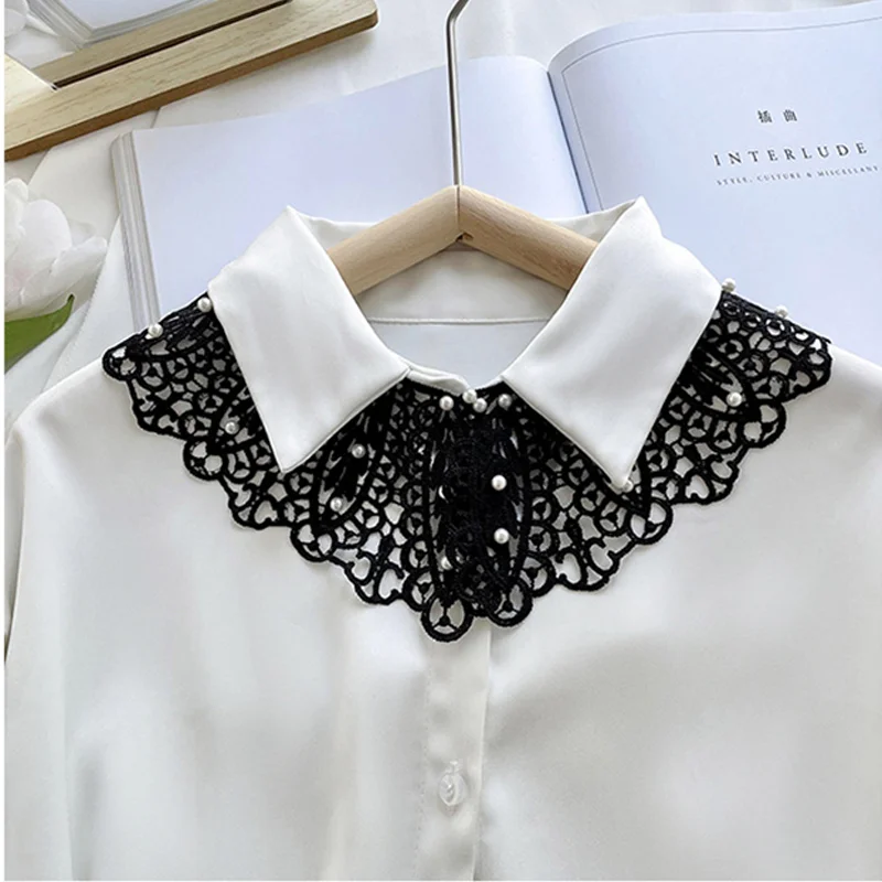 Floral Hollow Detachable Shawl False Collar Women Girls Sweet Lapel Shawl Shirt Dress Top Neck Decoration Accessory