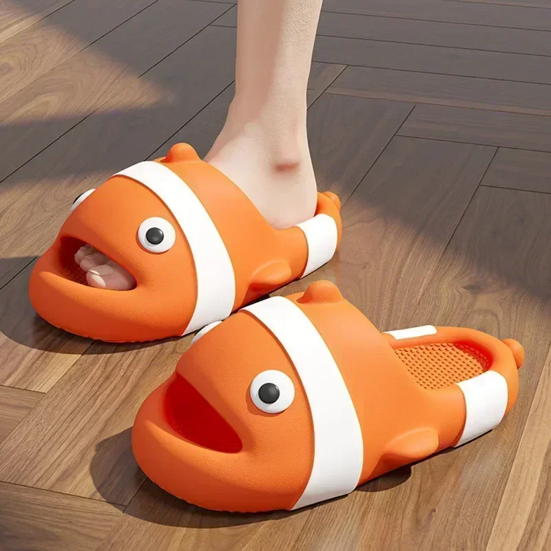 Anti-Skid Couple Thick Soled Cute Little Fish Sandal Outdoor Man Beach Cartoon Slippers Funny Shoes Women Summer Home Bathroom