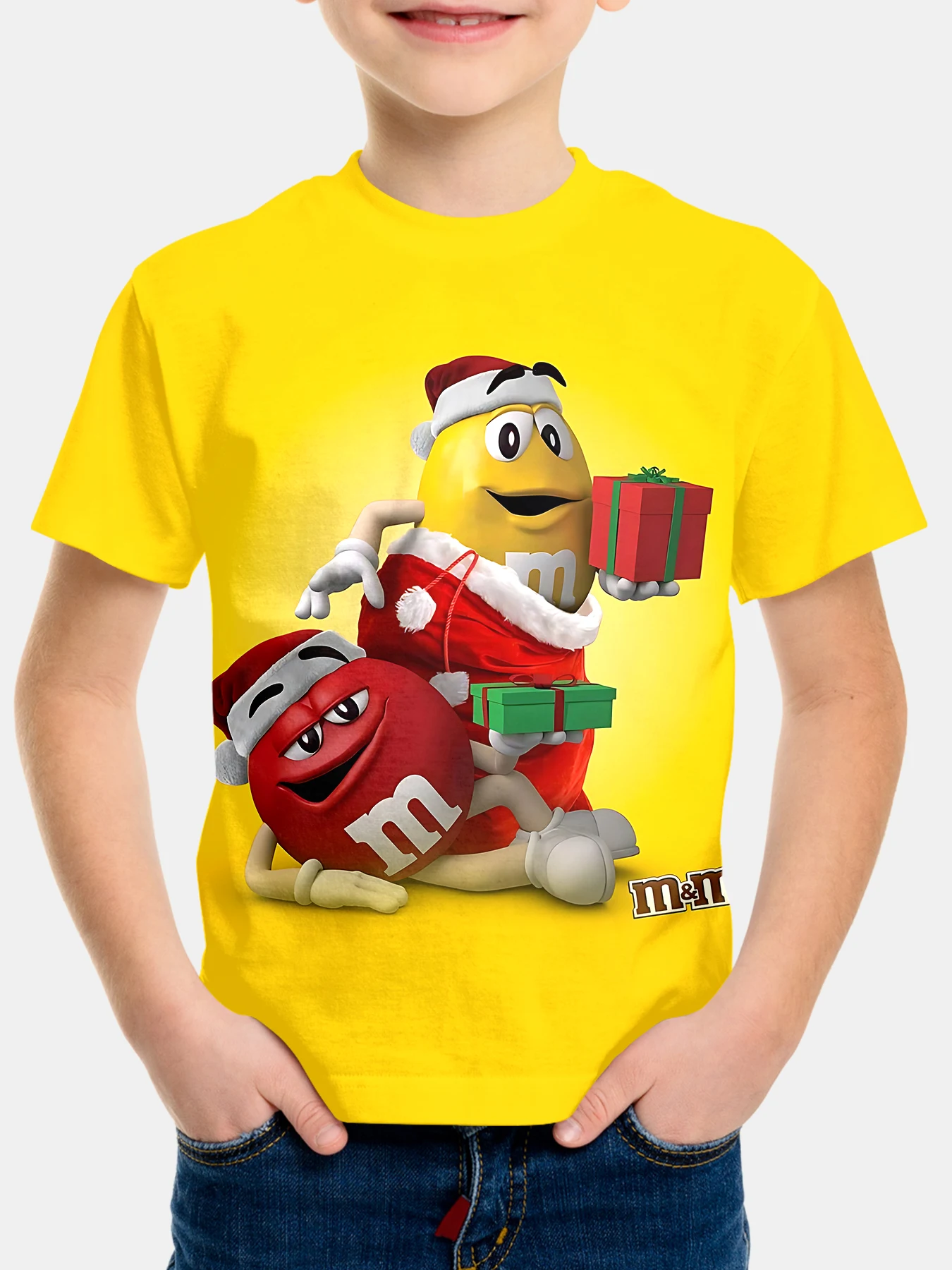 الكرتون الشوكولاته M-M & M's شعار ثلاثية الأبعاد طباعة ملابس الطفل 5 إلى 14 سنة الذكور الملابس في الهواء الطلق للأطفال صبي فتاة الطفل تي شيرت كامل #1