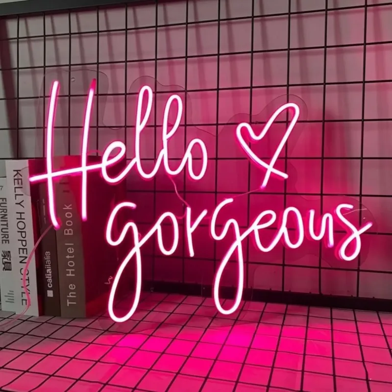 Hello Gorgeous Neon Sign 5V USB Neon Light Signs for Home Wedding Birthday Backdrop Bacelorette Party Decor with Dimmable Switch