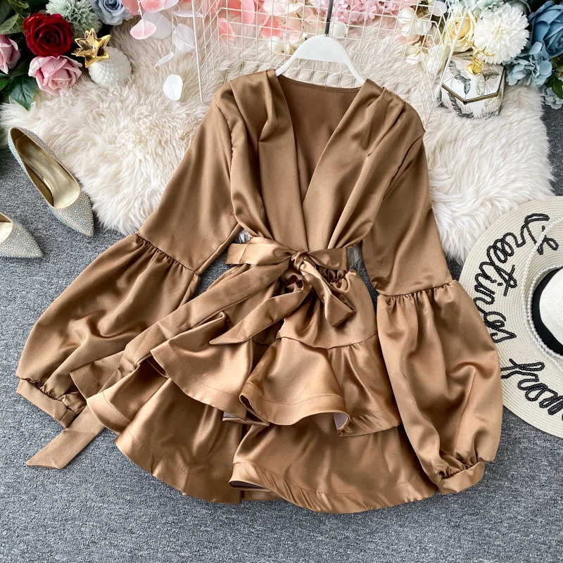 Vestido Midi F Retrô com Decote em V, Sem Mangas, Cintura Ajustável, Saia Dupla Camada, Estilo Coreano, para o Dia a D...