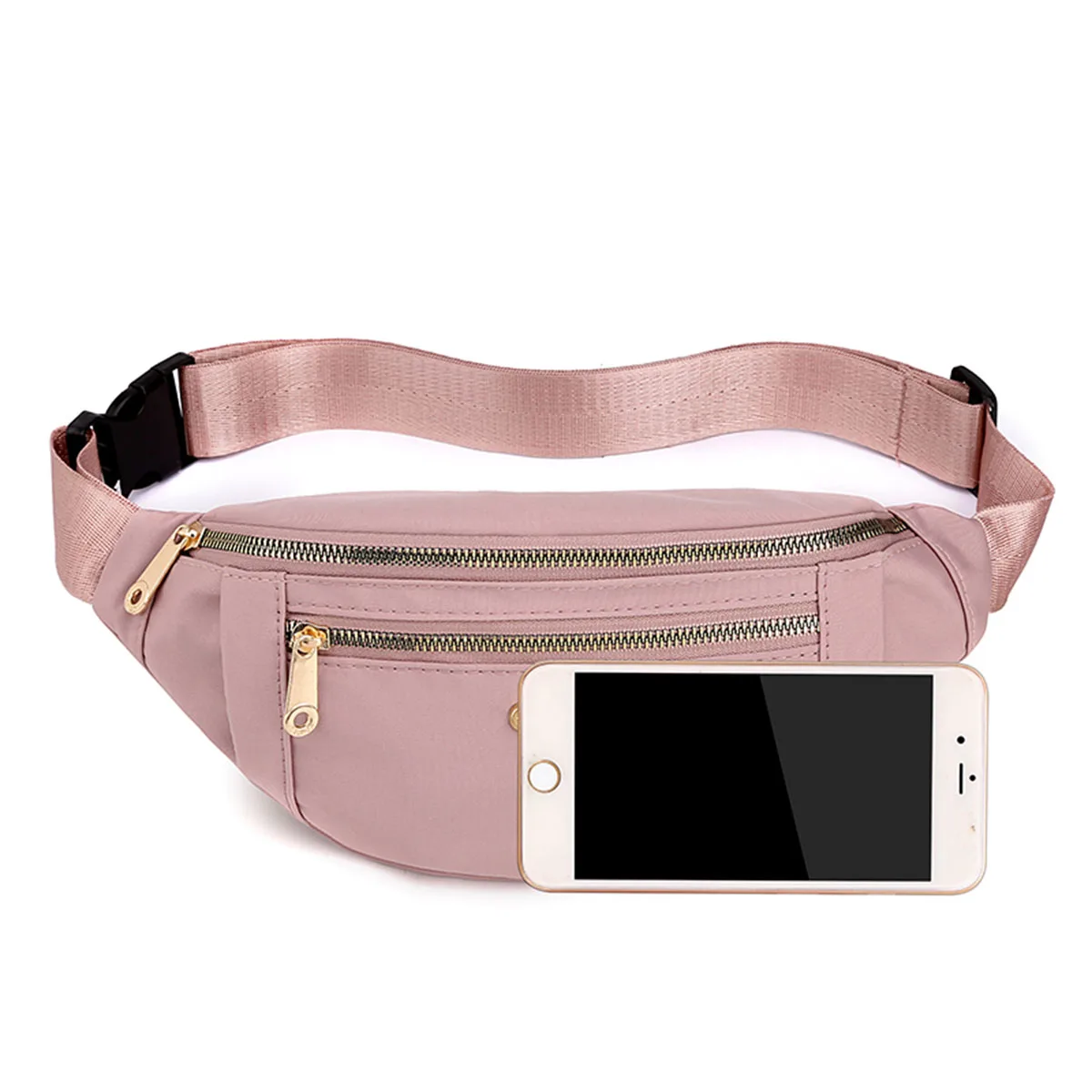 Women Nylon Waist Fanny Pack, Multi‑Zipper Pocket Bum Bag, Adjustable Strap Crossbody Sling Pouch for Sports Travel Daily Use