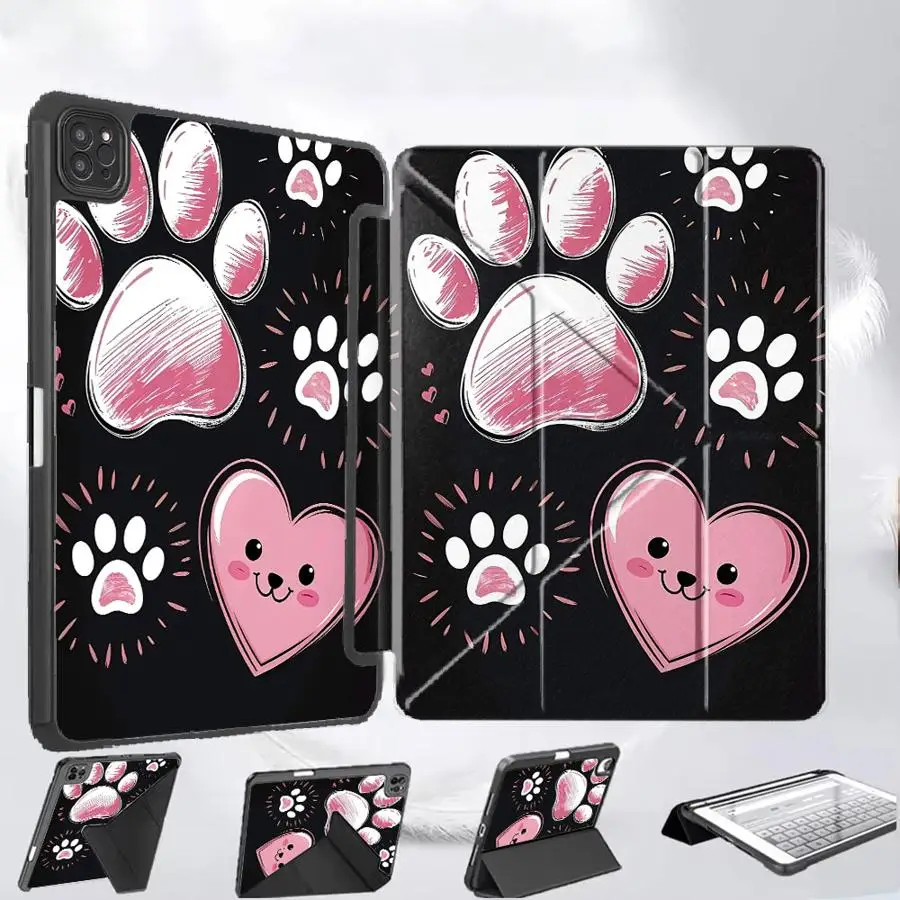 

Holder Cover Tablet Case For iPad Pro 2025 Mini 6 7 Pro 11th 10th 9th 8th 7th 12.9inch Air 4 5 M3 M2 M4 11inch Pet Paws And Pink