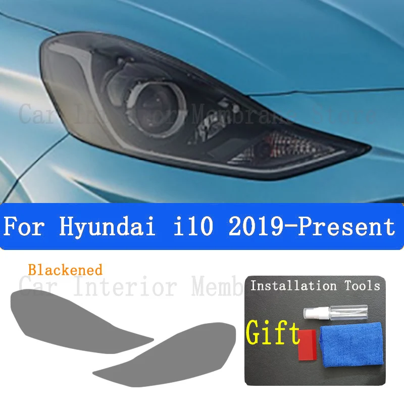 For Hyundai i10 2019-2020 Accessories 2 Pcs Car Headlight Protective Film Headlamp Restoration Transparent Black TPU Sticke