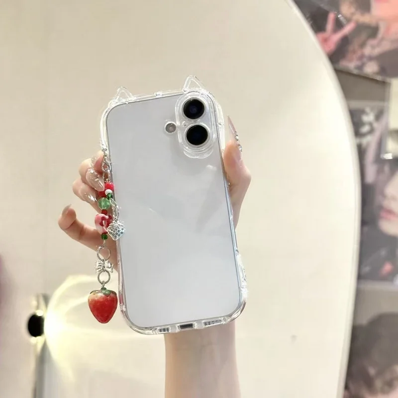 

Cat ear strawberry chain is suitable foriphoneNew17Series of stylish and simple phone casesiphone14plusPopularinsWind protection