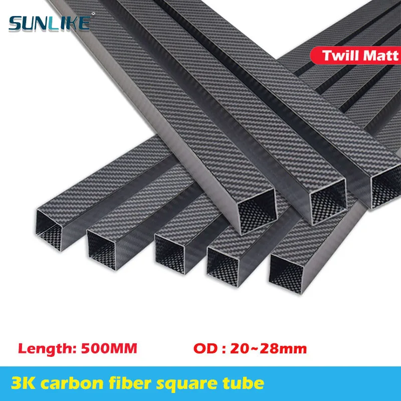 1 Piece 3K Full Carbon Fiber Square Tube Length 500mm OD: 20MM 22MM 24MM 25MM 26MM 28MM Twill Matt for Multicopter Flight Models