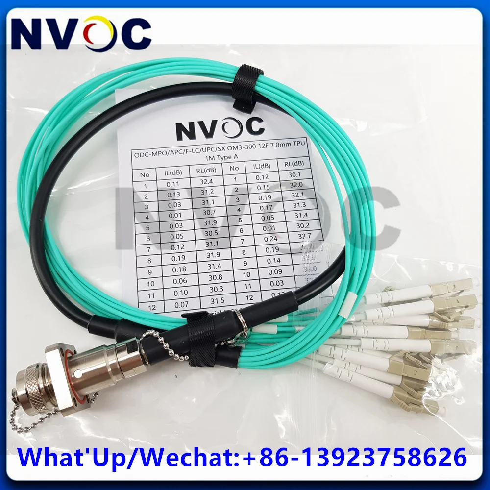 12Core Multi Mode MM OM3 50/125 ODC-MPOUPC Female 1M 2.0mm Black or Aqua 12C ODC-MPO-F-LCUPC Fiber Optic Patch Cord Jumper