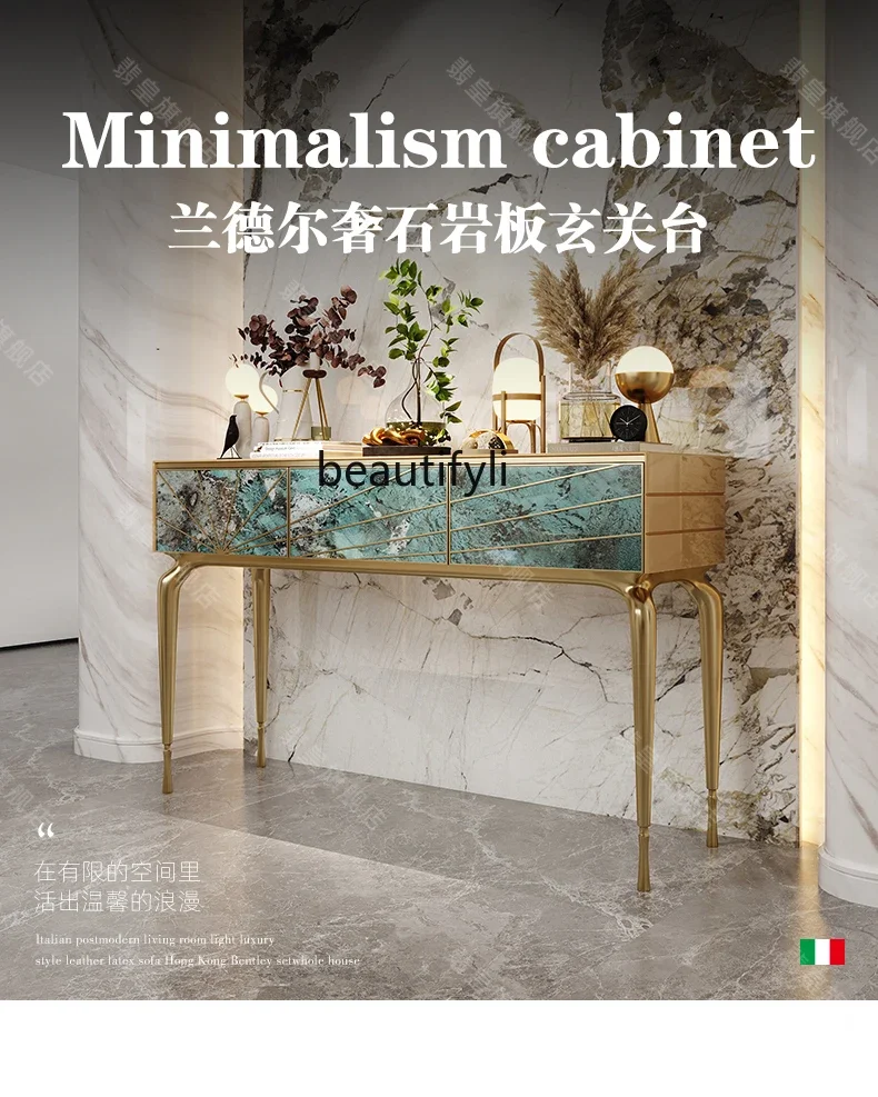 

ssK178 Italian light luxury entrance table stainless steel luxury stone marble cabinet art entrance table
