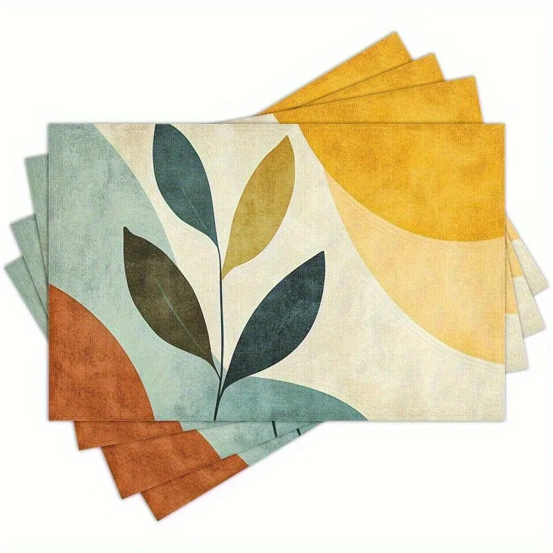 Mid Century Abstract Leaf Printed Placemats,Heat Resistant Table Decor,Minimalist Flat Display,Modern Dining Home Decor