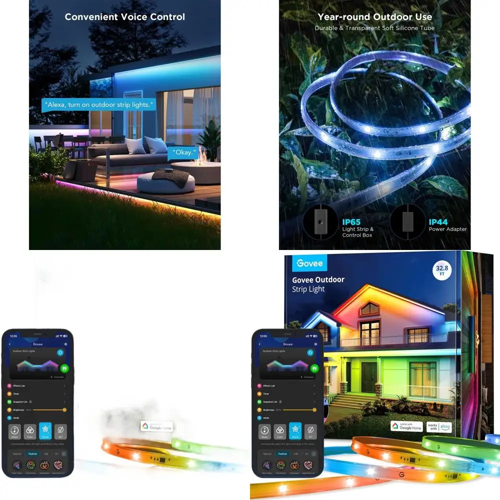 أضواء شريطية LED ذكية RGBIC، إضاءة خارجية مقاومة للماء بطول 32.8 قدم، متوافقة مع Alexa وGoogle Assistant، يتم التحكم فيها في التطبيق لـ P