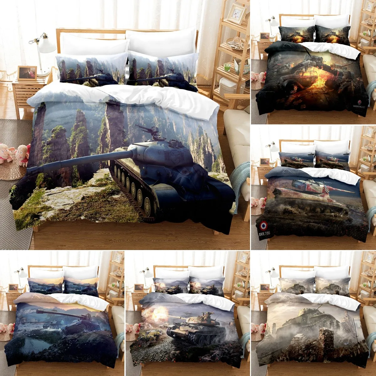 

Tank Duvet Cover Set, Game War Scene Themed Duvet Cover For Teens Adults, Military Gamer Bedroom Decor Bedding Set