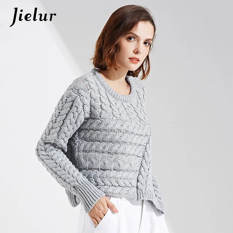 Winter Loose Twist Braided Lady's Sweater Fashion Irregular Hem Knitted Sweater Women Europe High Street Knitwear