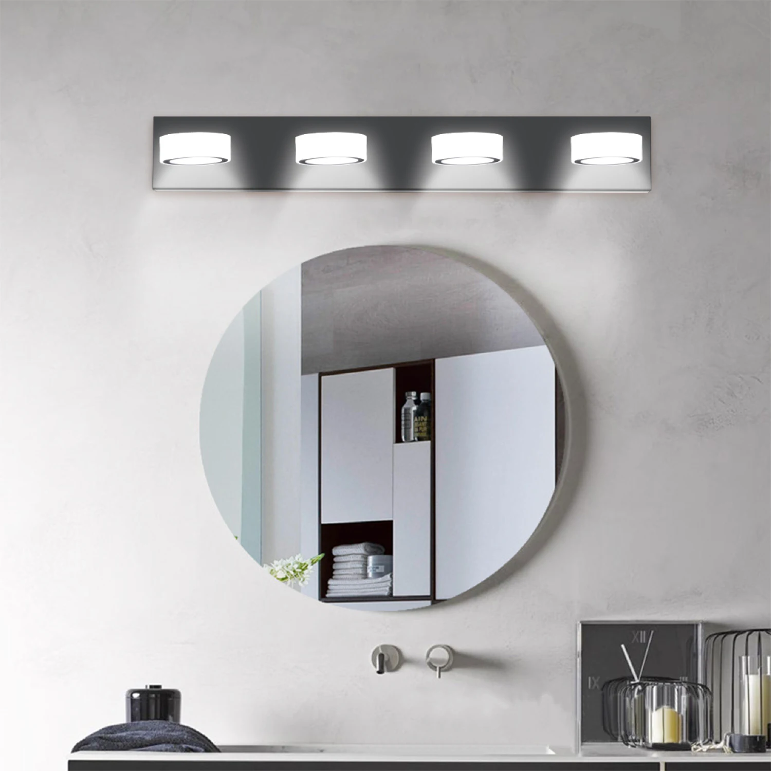 

LED Modern Black 4-Light Vanity Lights Fixtures Over Mirror Bath Wall Lighting