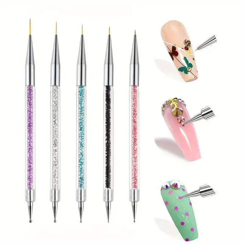 5Pcs Nails Art Dotting Pen Acrylic Drawing Liner Supplies Brush Rhinestone Gems Picker UV Gel Painting Manicure Accessoires Tool