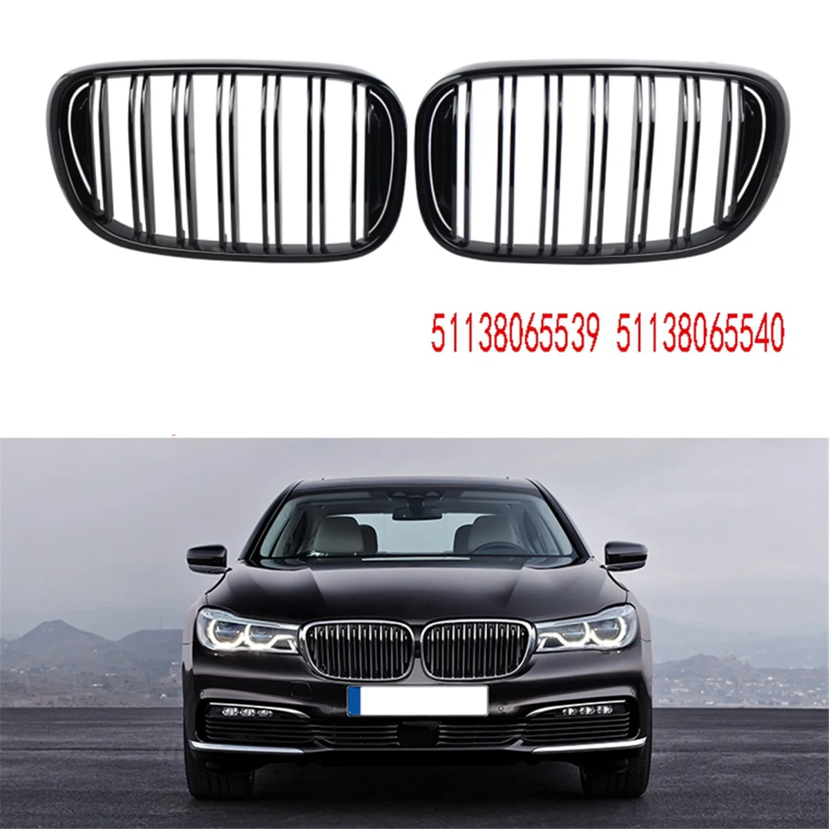 

Glossy Black Dual Slats Front Kidney Grille Grill Replacement for BMW 7 Series G11 G12