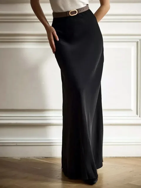 Bornladies Casual Satynowa Spódnica Damska Wiosna Lato Moda Luźne Spódnice Maxi z Wysoką Talią Elegancka Prosta Spódnica Slik Fishtail