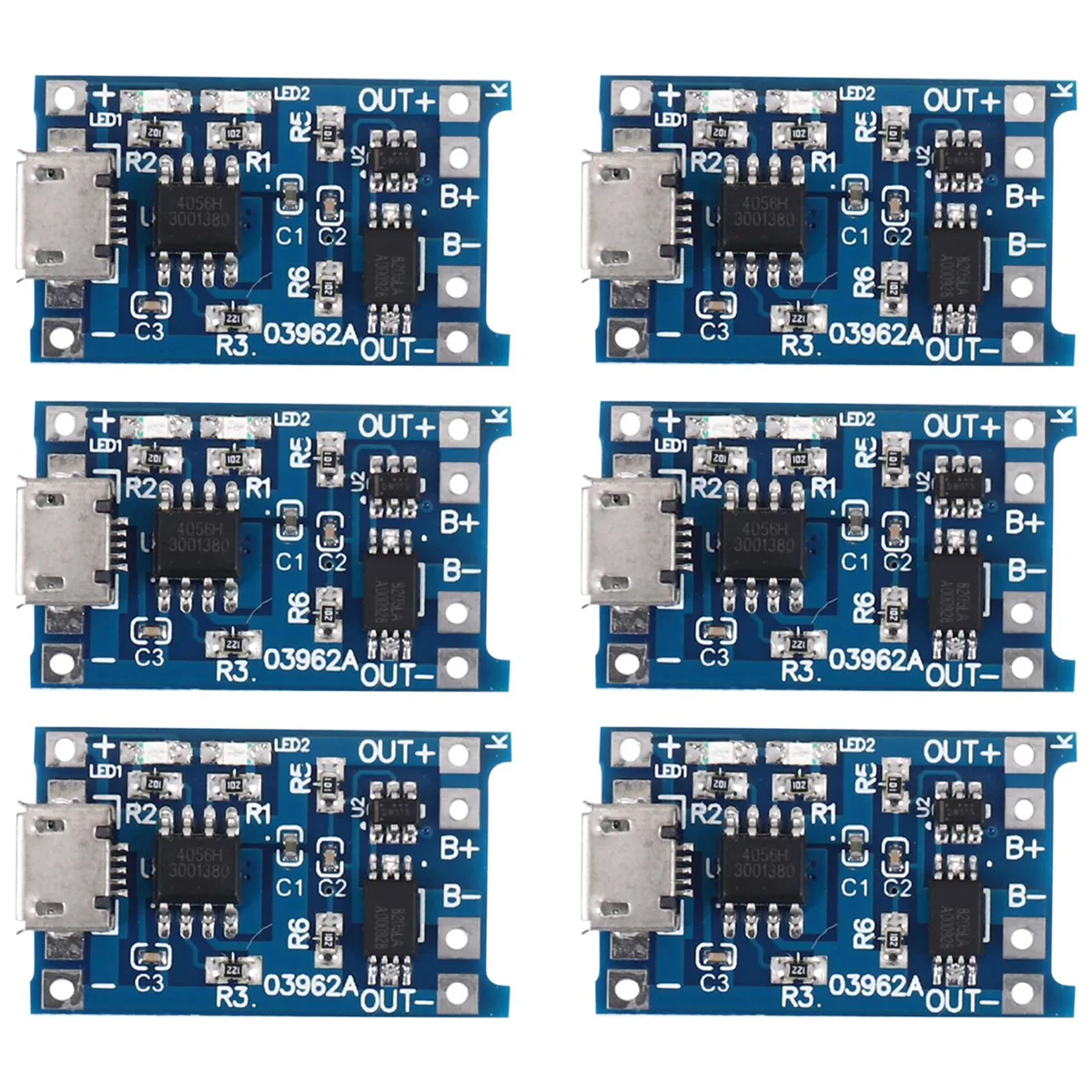 6ชิ้นสำหรับโมดูลชาร์จ TP4056พร้อมการป้องกันแบตเตอรี่18650 BMS 5V Micro-USB บอร์ดชาร์จ1A สำหรับ18650