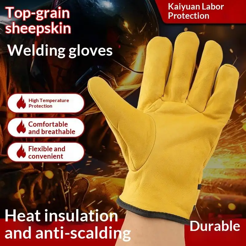 New 1 Pair Sheepskin Leather Work Gloves Safety Wearproof For Welding Gardening Bike Riding