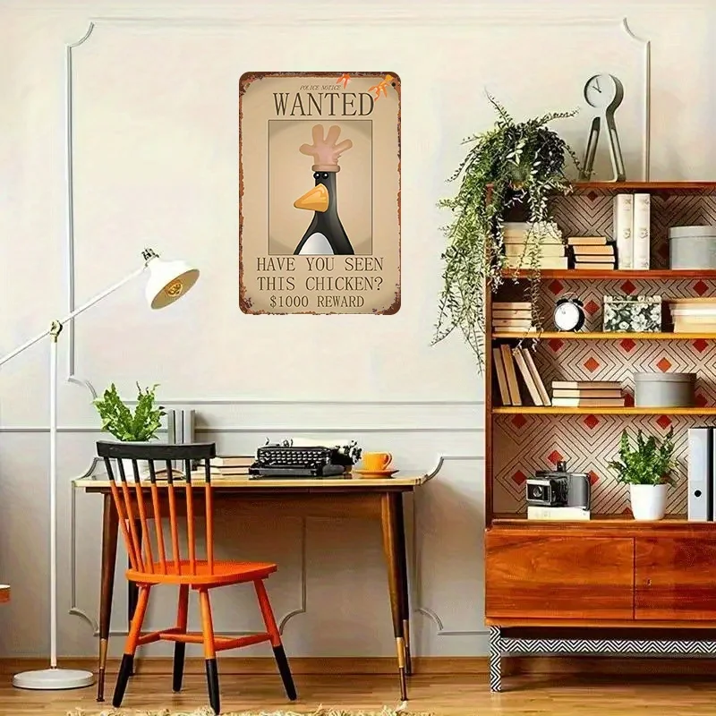 Vintage Funny Wanted Chicken Metal Wall Decor Sign - Retro Humorous Feathers McGraw Wall Art for Home Man Cave
