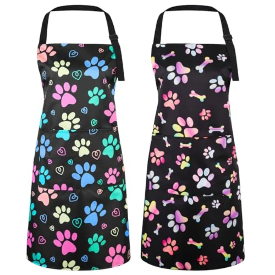 2 Pcs Dog Grooming Apron with 2 Pockets, Waterproof Apron for Dog Grooming, Cute Dog Grooming Smock Adjustable