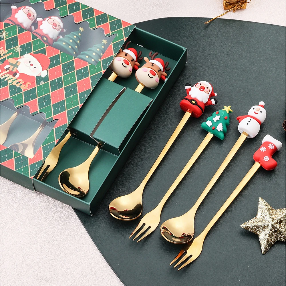 1/2/3PCS Dessert Spoon Comes With A Beautiful Gift Box Cute And Festive Design Coffee Spoon Festival Theme Elegant Spoon Fork