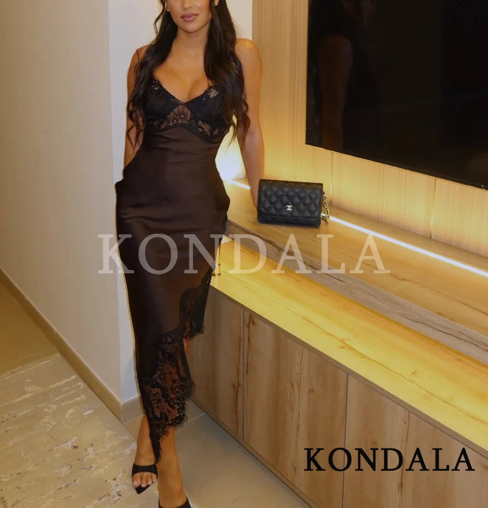 Kondala elegante jantar suspender vestido feminino renda cetim assimétrico vestido 2026 primavera verão na moda high street namoro vestido