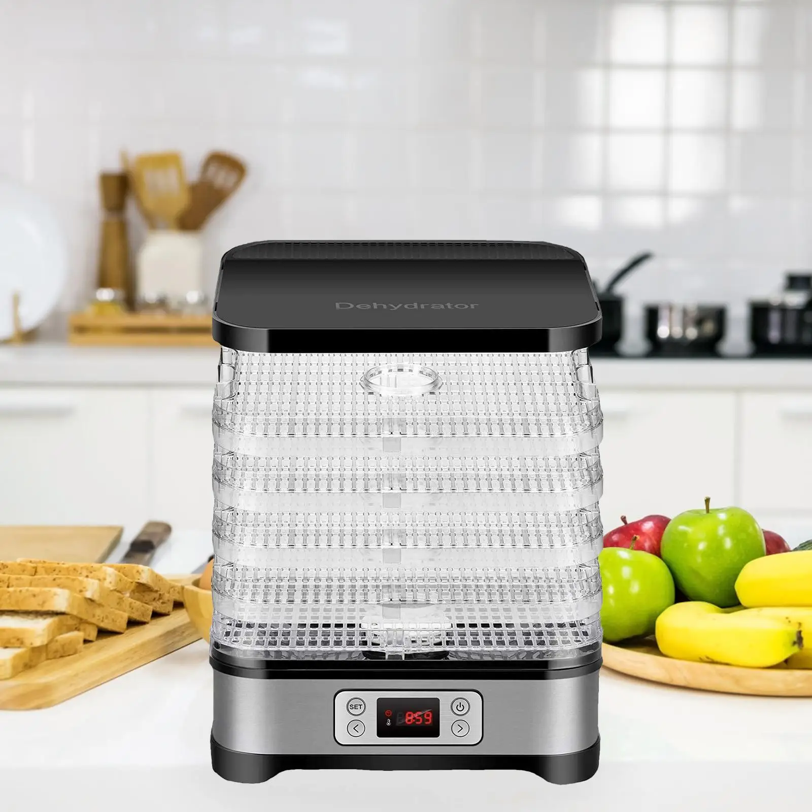 مجفف طعام كهربائي 5 صواني مجفف فواكه محمول للكلاب يعامل اللحوم والوجبات الخفيفة