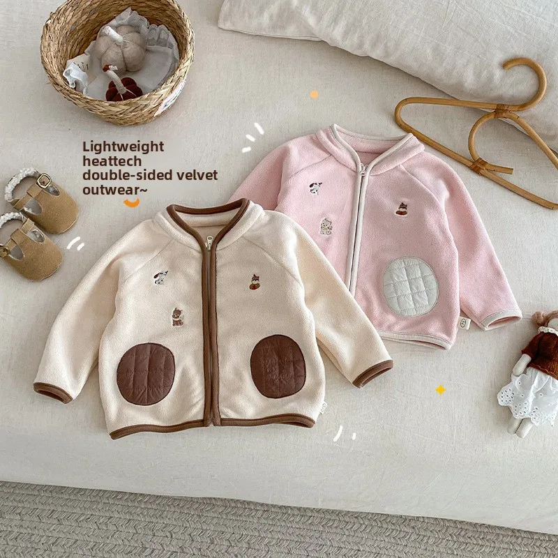 

Children's Double-sided Velvet Jacket 2025 New Winter Girls' Super Cute Embroidered Cartoon Thick Top Boys' Winter Clothing