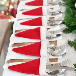 10PC Tableware Holder bag Christmas hat Christmas 2021 Christmas Decorations home decoration accessories Kitchen Tableware Holde