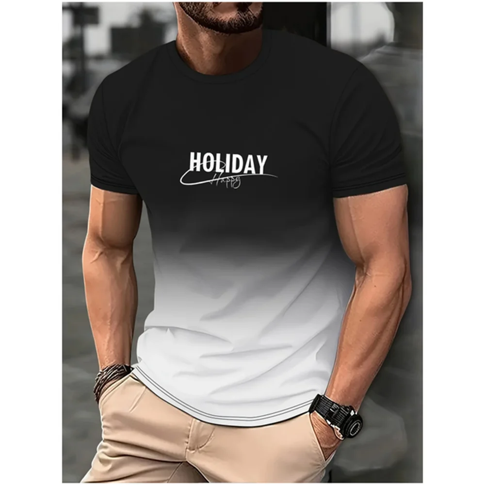 Fashion Men's Gradient Colour Letter Printed T-Shirt Casual Short Sleeve Round Neck T Shirt Summer Outdoor Sports Tees Clothing image 6