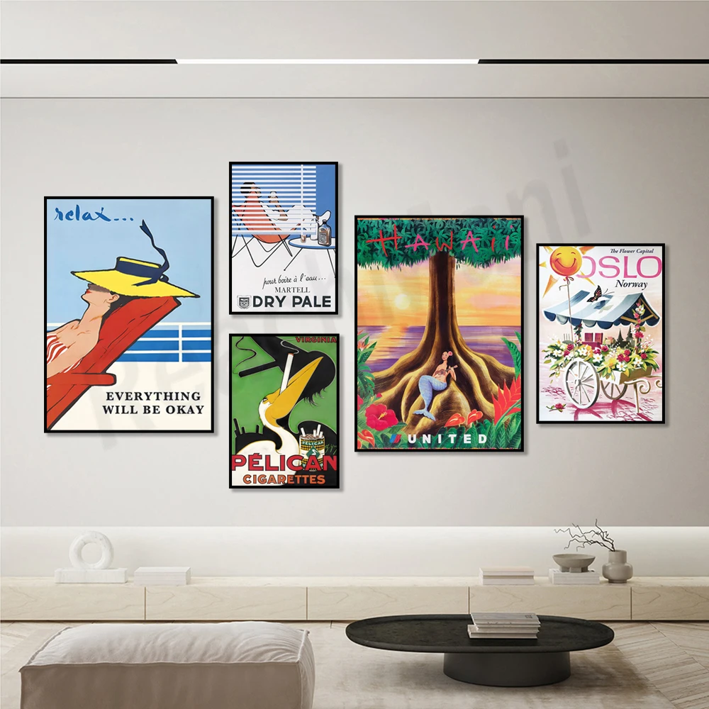 Vintage Hawaiian tropical poster, Norwegian flower market, cigarette poster, relaxation poster, travel poster, alcohol poster,