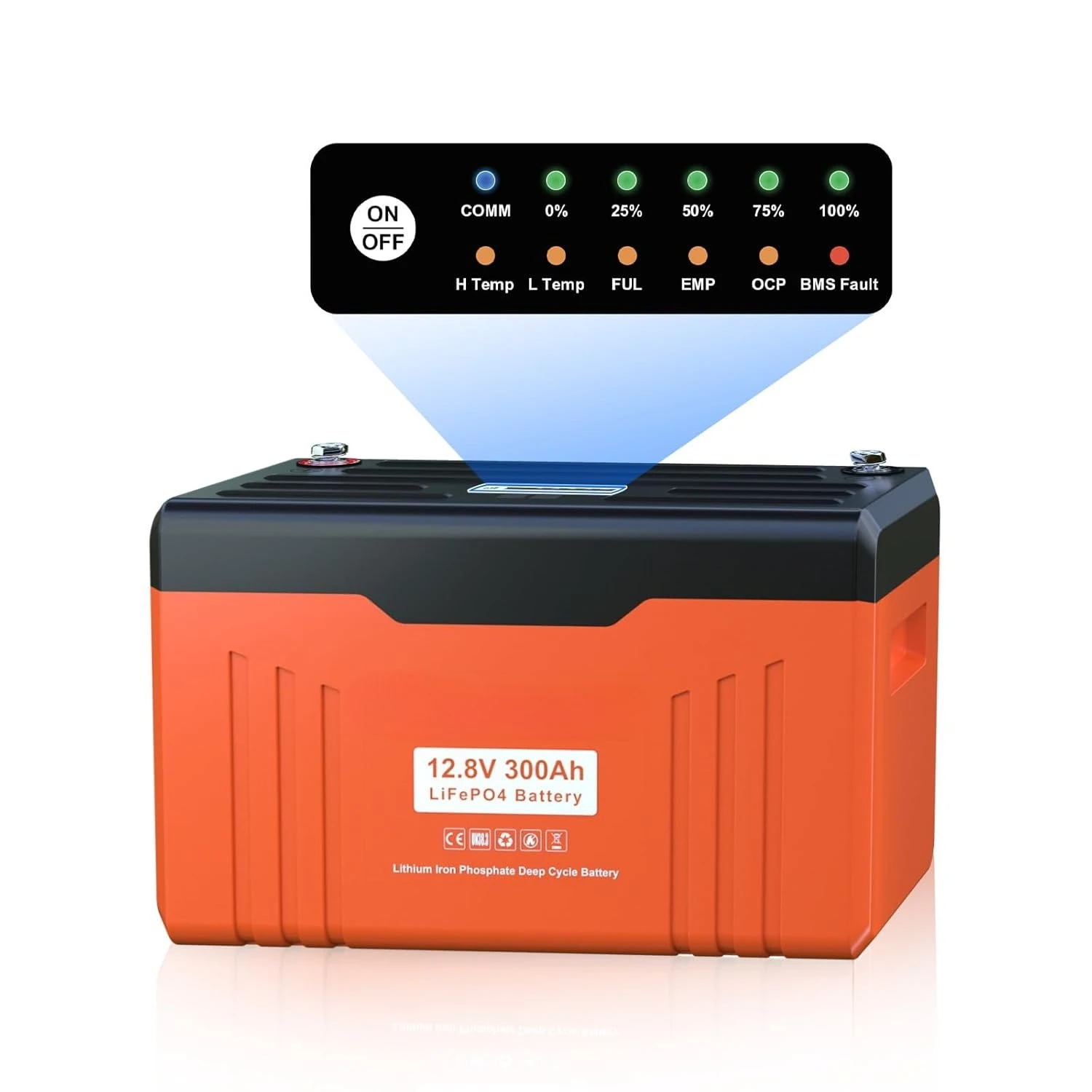 

Литиевая батарея LiFePO4 12В 300Ач с Bluetooth, индикаторами SOC, защитой от низких температур, 3840Втч, BMS 200А для глубокого разряда, настраиваемая