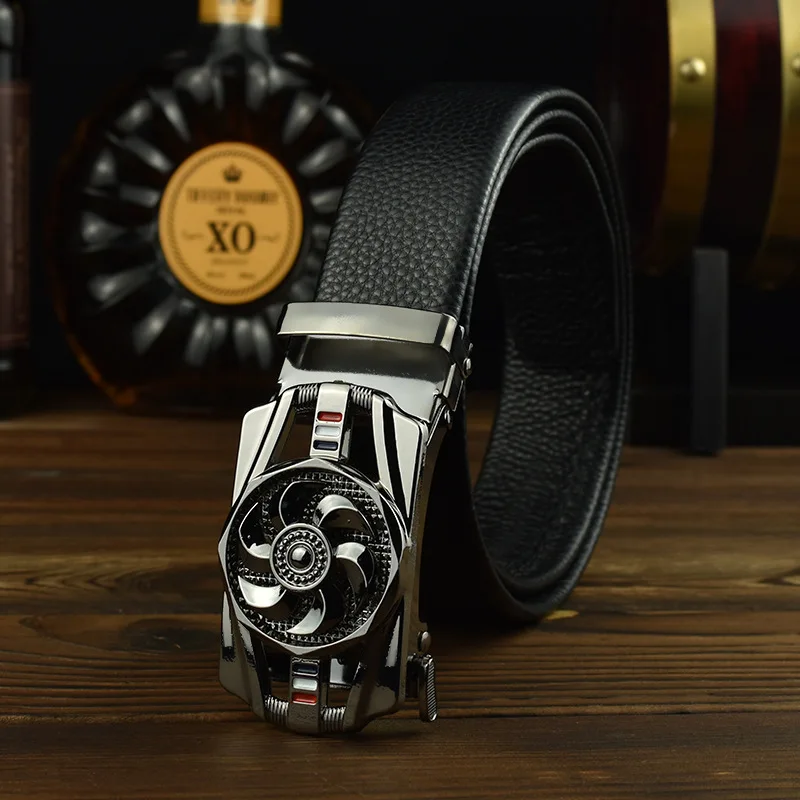 Man Automatic Buckle Leather Belt High Quality Men Business Belt Golden Waist Buckle Rhinestone Decoration Males Luxury Belt