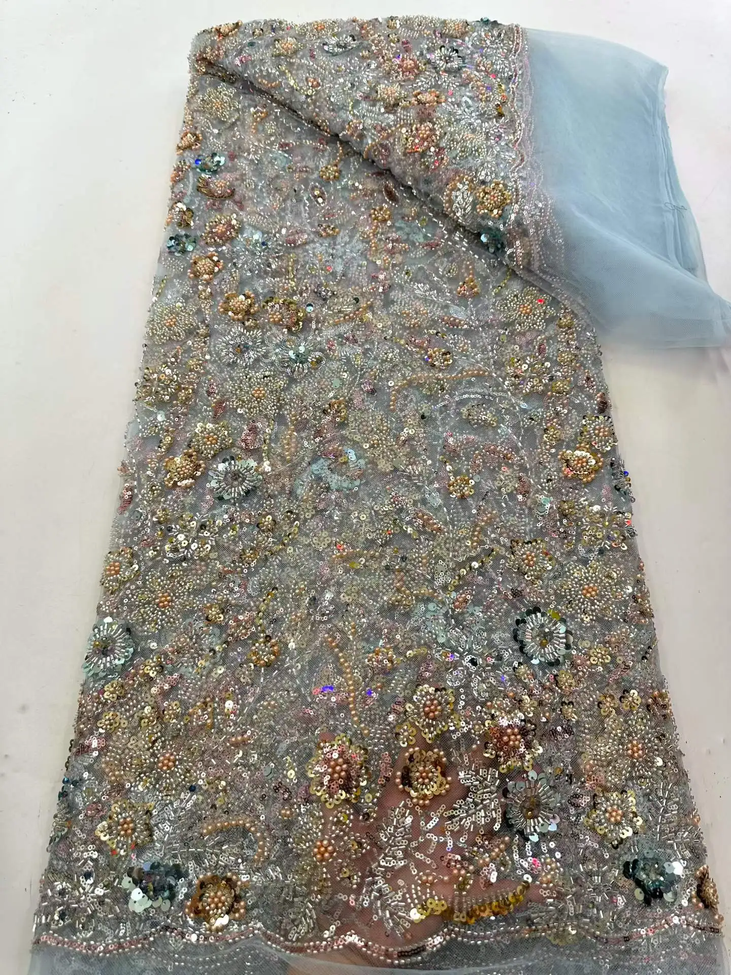 

Luxury Sequence African Lace Fabrics 2026 Latest High Quality French Heavy Lace Embroidery With Beads For Party Dress