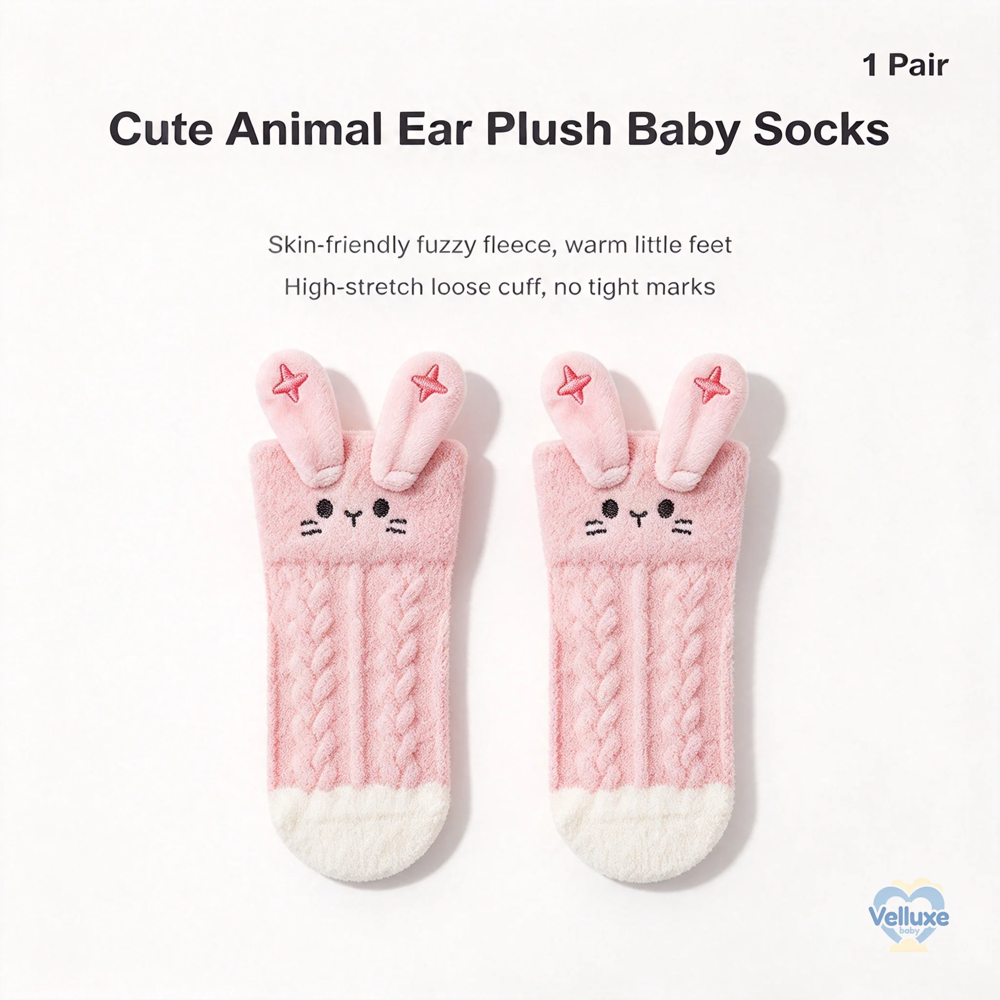 1Pair Plush Warm Baby Socks, Class A Cloud Soft Fleece High Stretch Loose Cuff Toddler Socks 0-3Y