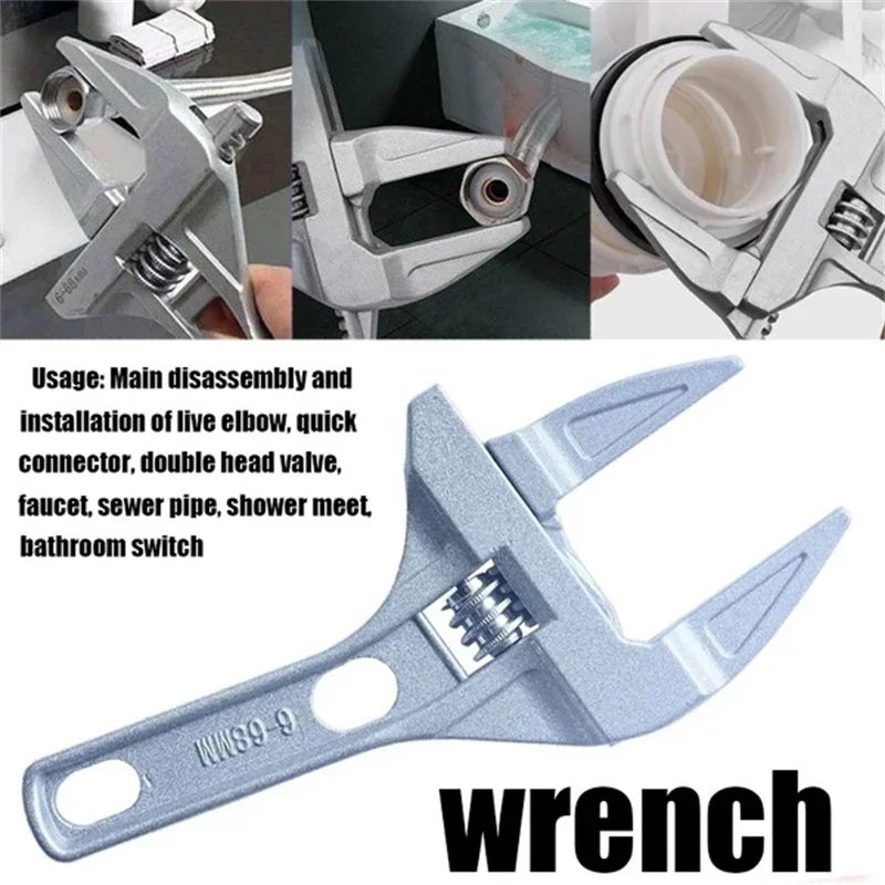 

Mini Adjustable Bathroom Adjustable Wrench Strong Clamping Large Open End Multifunctional Aluminum Spanner Bathroom Repair Tool