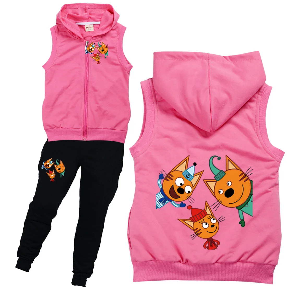 Три Кота Kid-e-cats Cosplay Kids Three Kitten Russian Cartoon Clothes Girls Sleeveless Vest Jackets Pants 2Pcs Set Boys Outfits