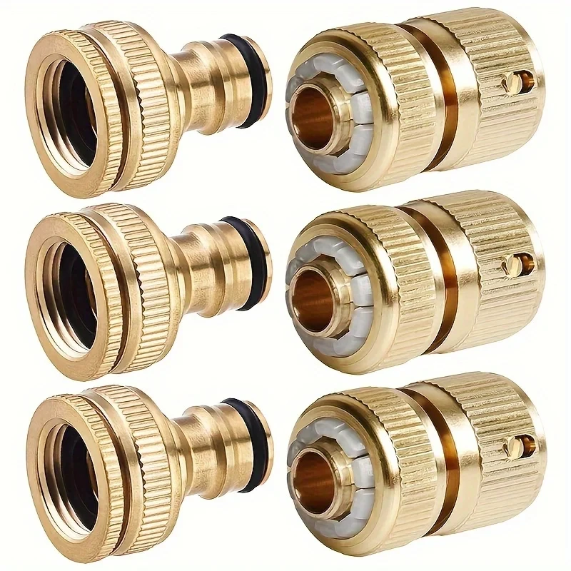 3/5 Pairs Brass Garden Hose Connectors - 1/2