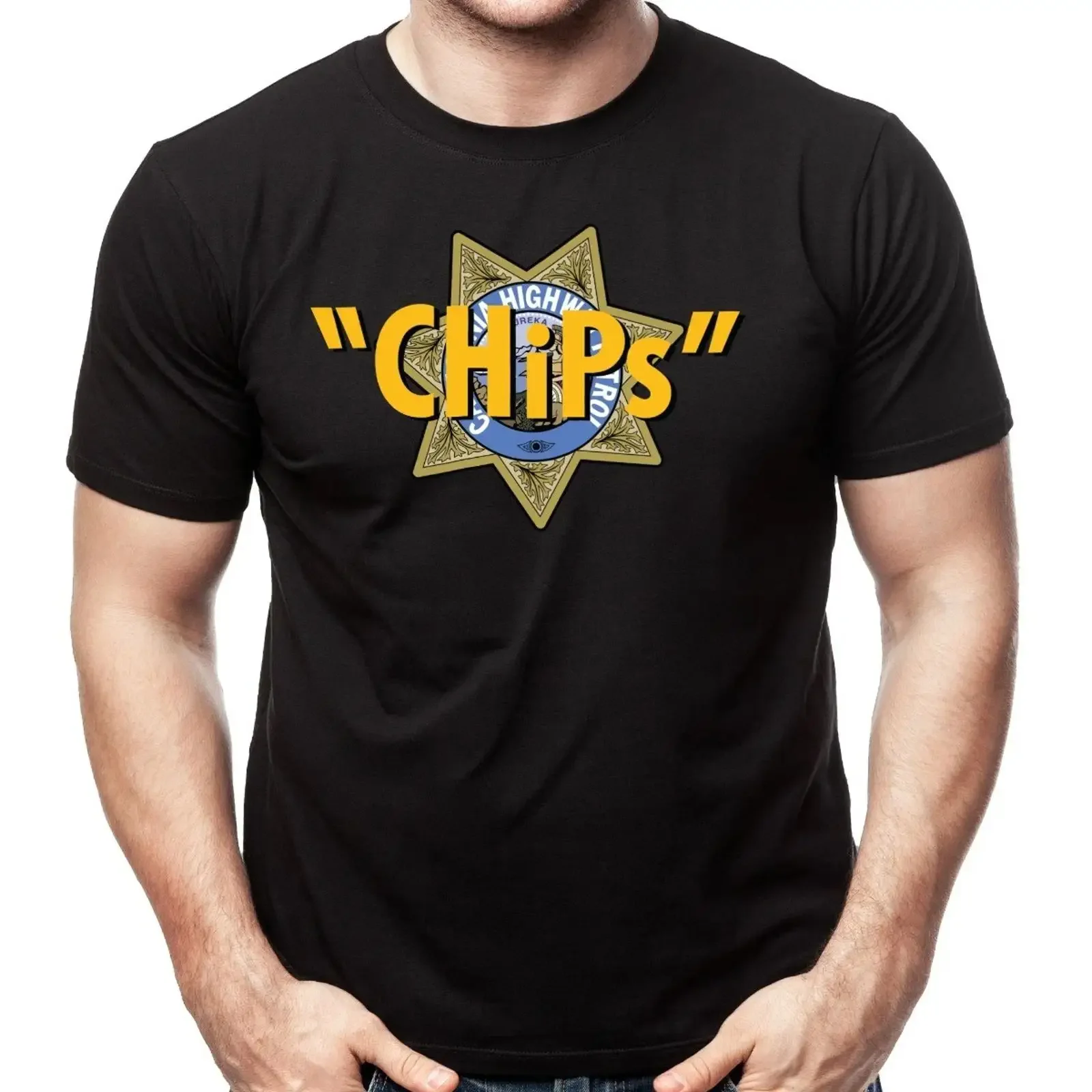 CHiPs Logo T-Shirt im Vintage-Stil, gewaschen, vielseitig, bequem, Unisex, stilvoll, grafisch, lässig, leicht designiert