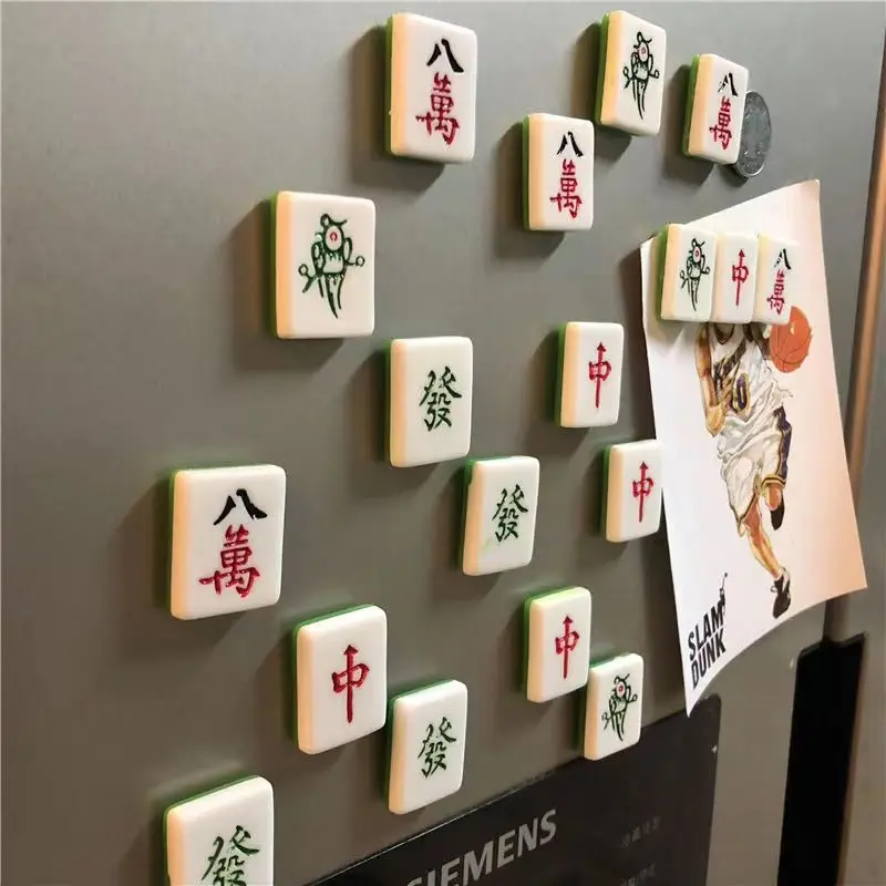 Refrigerator Magnet Creative Simulated Chinese Mahjong Magnetic Sticker Fridge Magnet Home Decoration Games Gifts Good Fortune