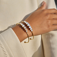 Uworld Classic 18K Plated Gold Color White Heart-Shaped Zircon Open Bracelet Women Waterproof Stainless Steel Stacked Bracelets