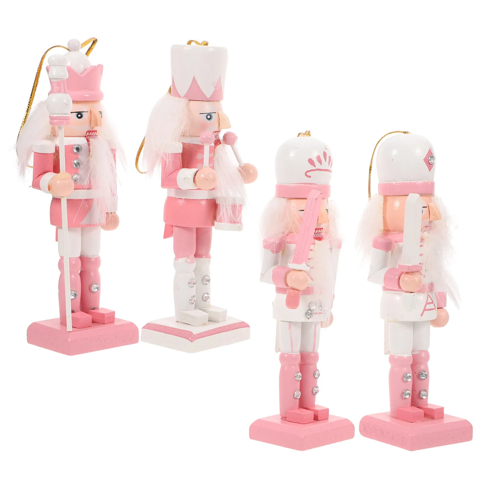 

4Pcs Christmas Nutcracker Decor Wood Pendant Adornment for Tabletop Shelf Desktop Xmas Party Decoration Festive Indoor Outdoor